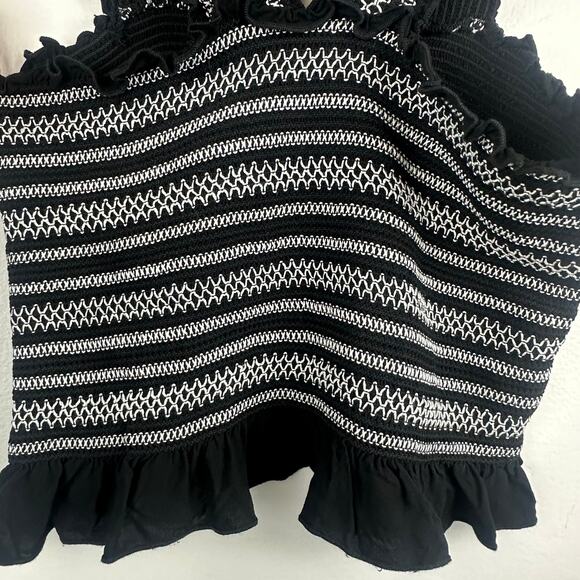 Pacsun LA Hearts Womens Smocked Cropped Ruffle Black/White Stripe Tank Top Large - Picture 6 of 9